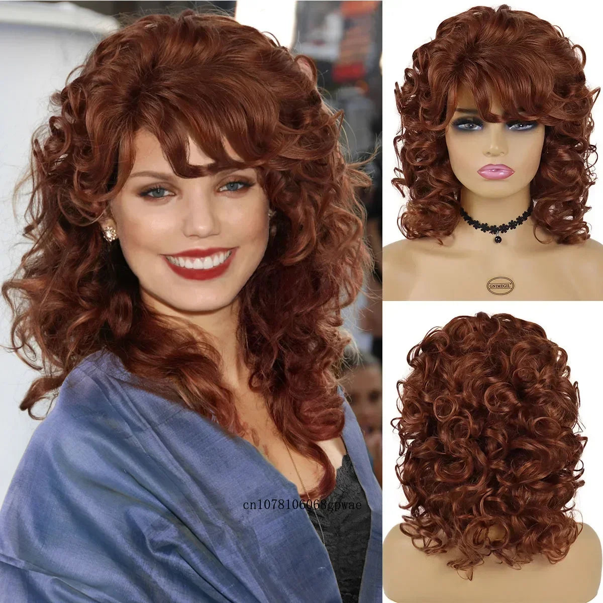 Perruques afro noires synthétiques avec frange pour femmes, perruques naturelles, moelleuses, rebondissantes et bouclées, résistantes à la chaleur, idéales pour un cosplay quotidien ou une fête.