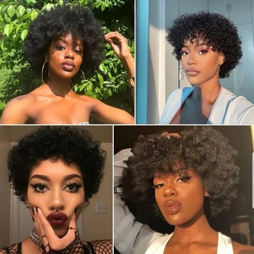 Perruques courtes afro crépues et bouclées pour femmes, cheveux humains, coupe Pixie, aspect naturel, fabriquées à la machine