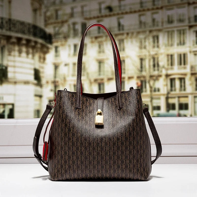 Sac à bandoulière polyvalent en cuir de qualité supérieure CH pour femme, grande capacité, idéal pour les déplacements quotidiens, avec imprimé lettre, tendance
