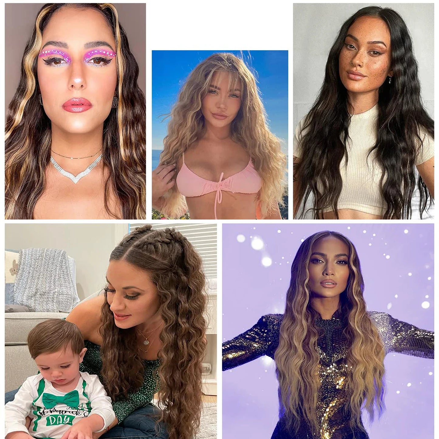 Extensions de cheveux à clipser, 16 clips, 55 cm de long, ondulées, pour femmes, tête complète, synthétiques