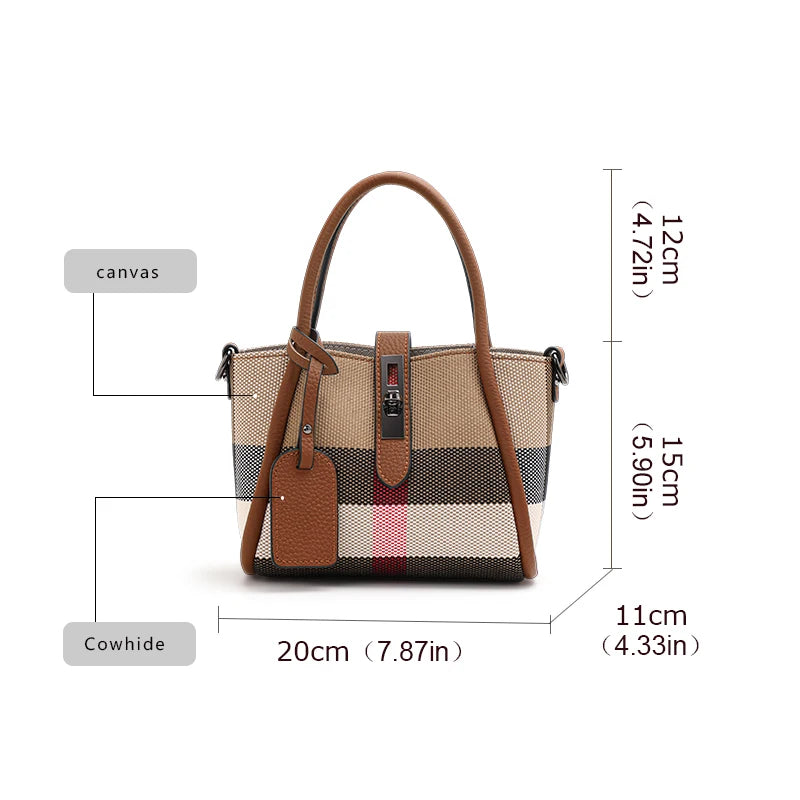 Sac à main à carreaux Aidrani New pour femme, style mini, en toile et cuir de vache, marron