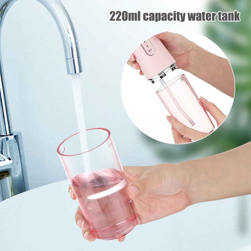 Hydropulseur dentaire portable, rechargeable par USB, 4 jets, 220 ml, 3 modes, IPX7, 1 400 tr/min
