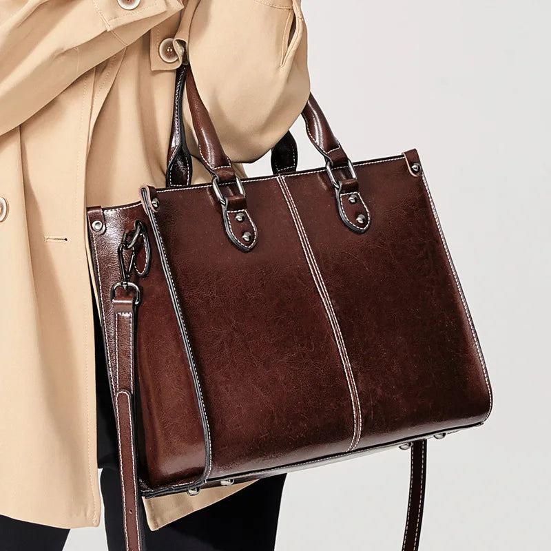Sac à main en cuir véritable pour femme, sac à bandoulière, fourre-tout, pour le shopping, le bureau, en cuir de vache véritable, sacoche à poignée supérieure