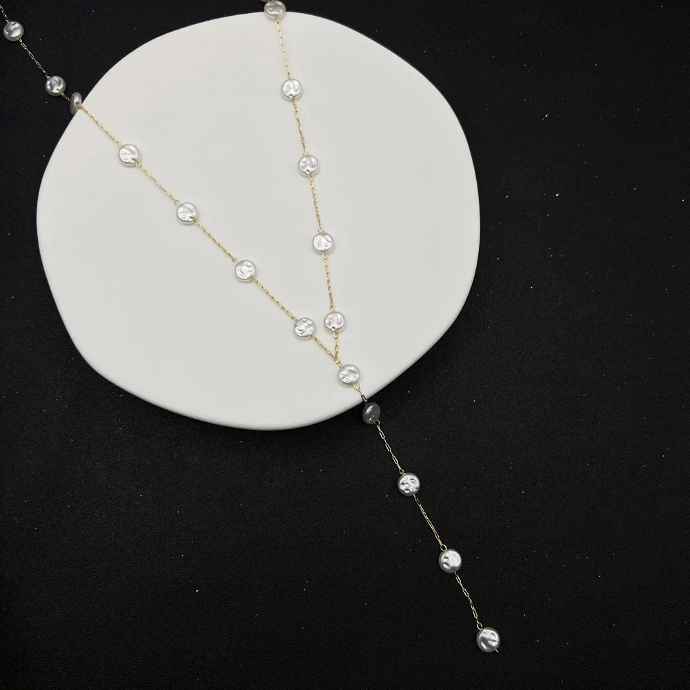 Robe de mariée tendance avec chaîne en perles d'imitation et pendentif long pour femme, accessoire sexy pour le corps et les sous-vêtements