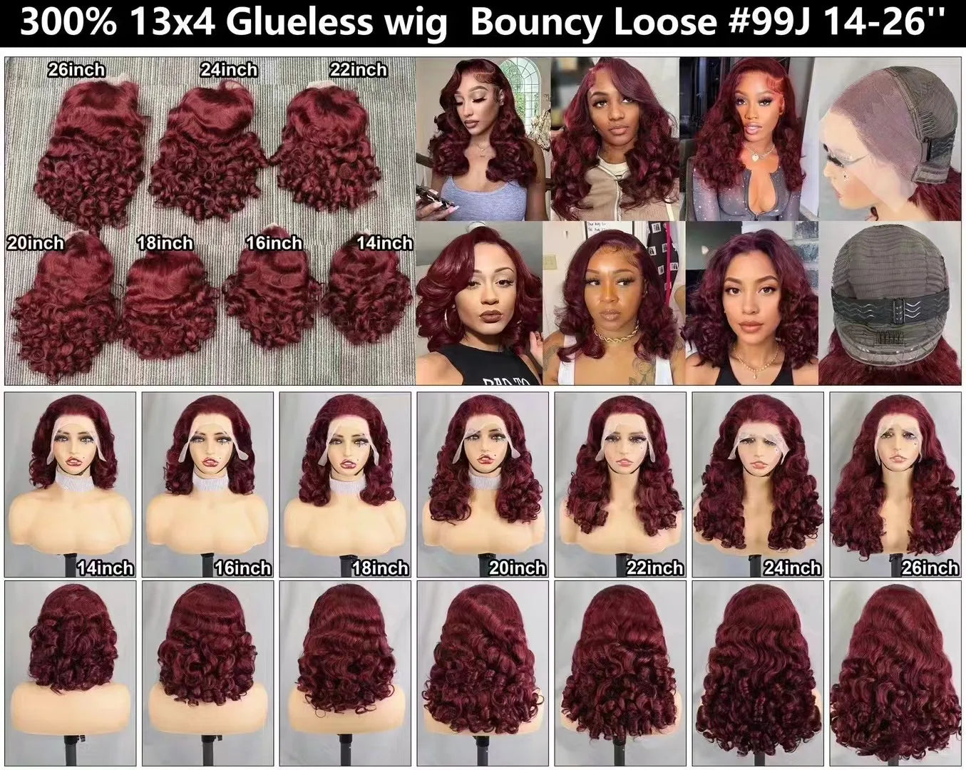 300% Density Bouncy Loose Wave Bob Human Hair Wigs for Black Women Glueless 13x4 Transparent Lace Frontal Brazilian Remy Hair