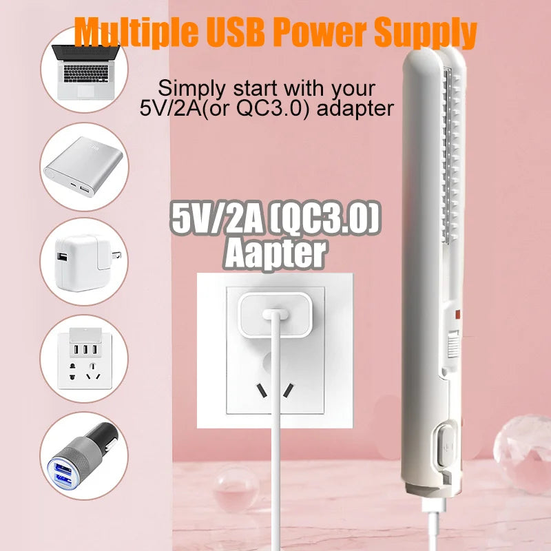 Mini fer à lisser portable 16 W, alimentation USB 5 V/2 A, fer plat pour lisser les franges, idéal pour la maison et les voyages