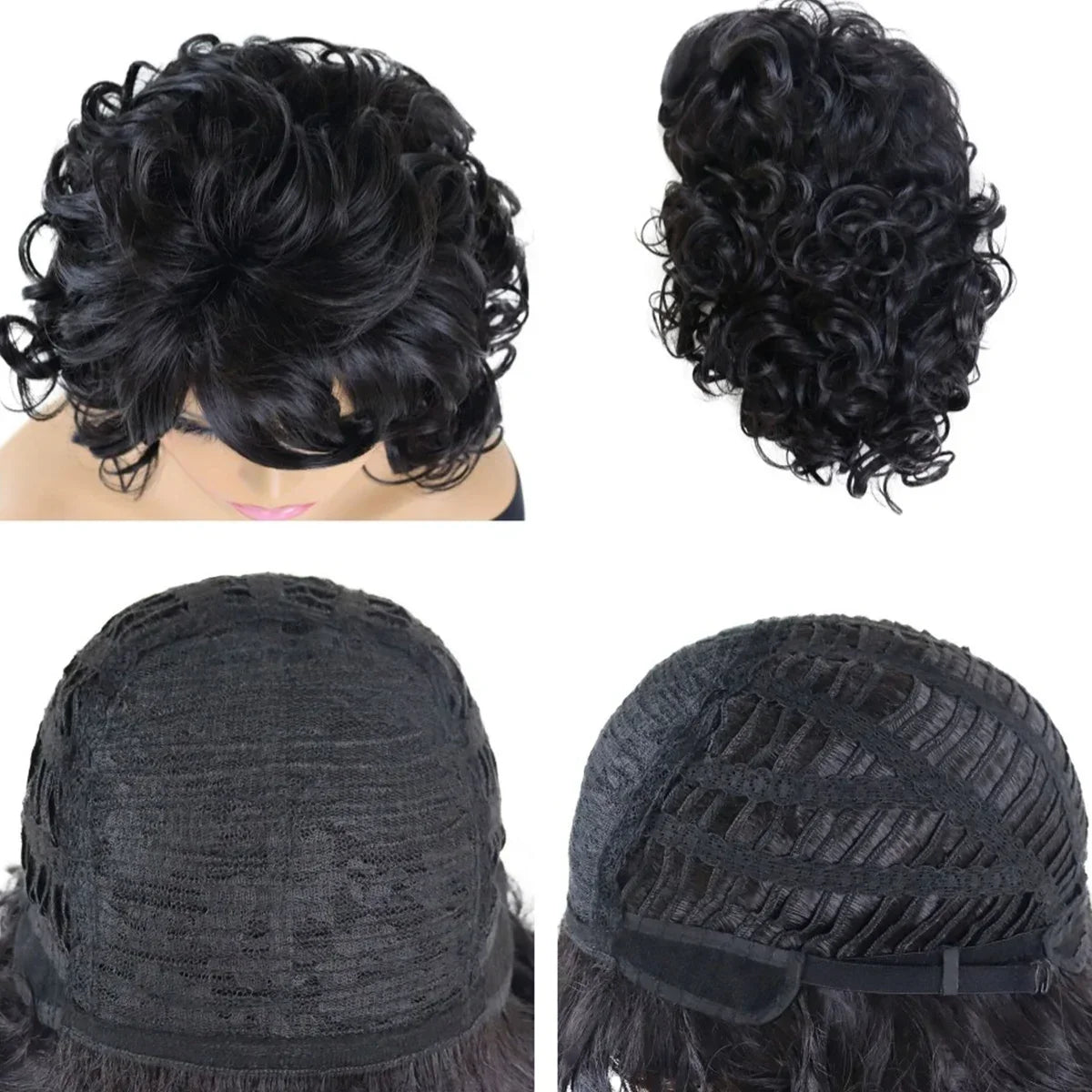 Perruques afro noires synthétiques avec frange pour femmes, perruques naturelles, moelleuses, rebondissantes et bouclées, résistantes à la chaleur, idéales pour un cosplay quotidien ou une fête.