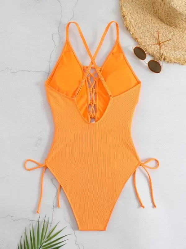 Aoaiiys Maillot de bain dos nu pour femme, monokini ajouré, lacé, string sexy, été 2025, plage, couleur unie, tendance