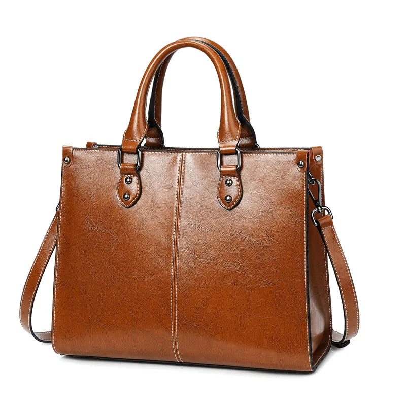 Sac à main en cuir véritable pour femme, sac à bandoulière, fourre-tout, pour le shopping, le bureau, en cuir de vache véritable, sacoche à poignée supérieure