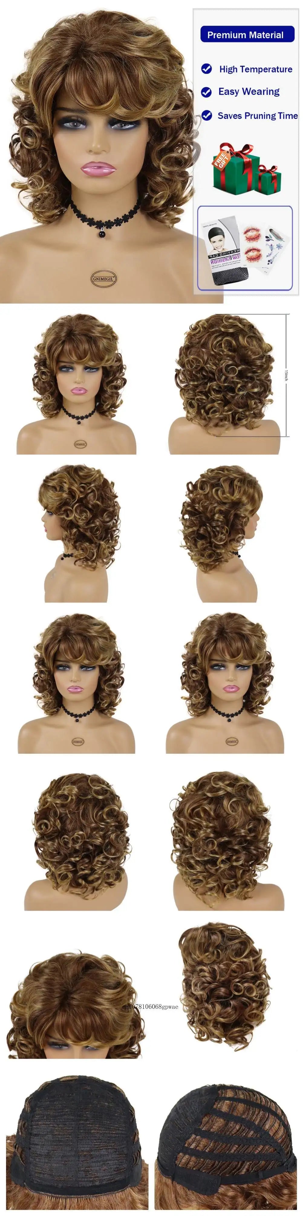 Perruques afro noires synthétiques avec frange pour femmes, perruques naturelles, moelleuses, rebondissantes et bouclées, résistantes à la chaleur, idéales pour un cosplay quotidien ou une fête.