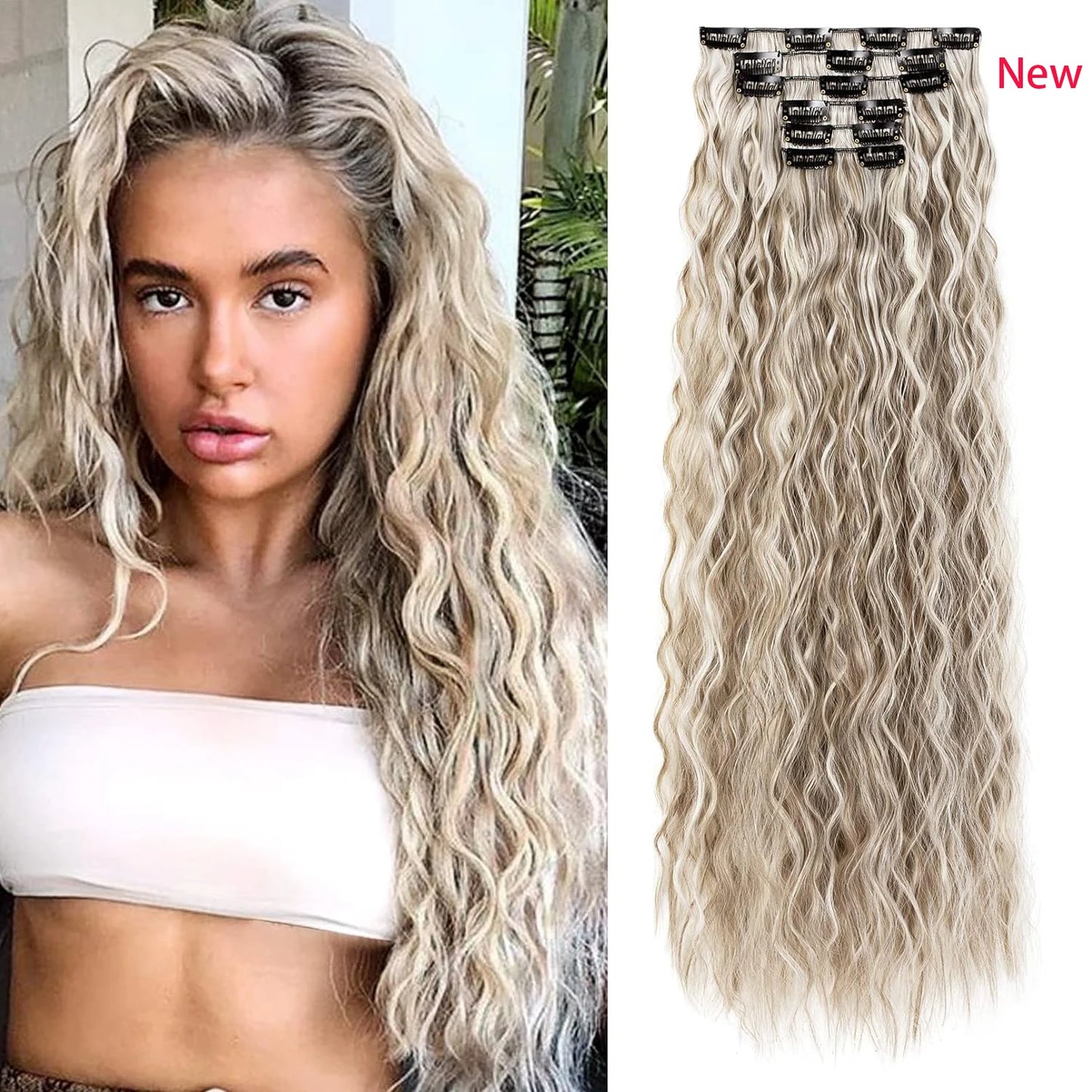 Extensions de cheveux à clipser, 16 clips, 55 cm de long, ondulées, pour femmes, tête complète, synthétiques