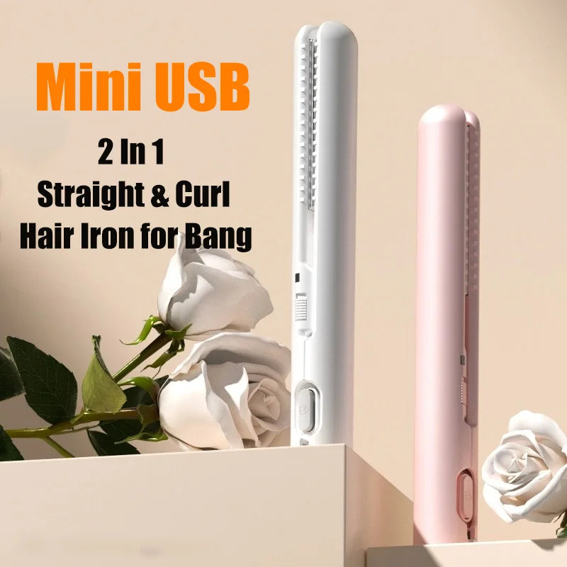 Mini fer à lisser portable 16 W, alimentation USB 5 V/2 A, fer plat pour lisser les franges, idéal pour la maison et les voyages