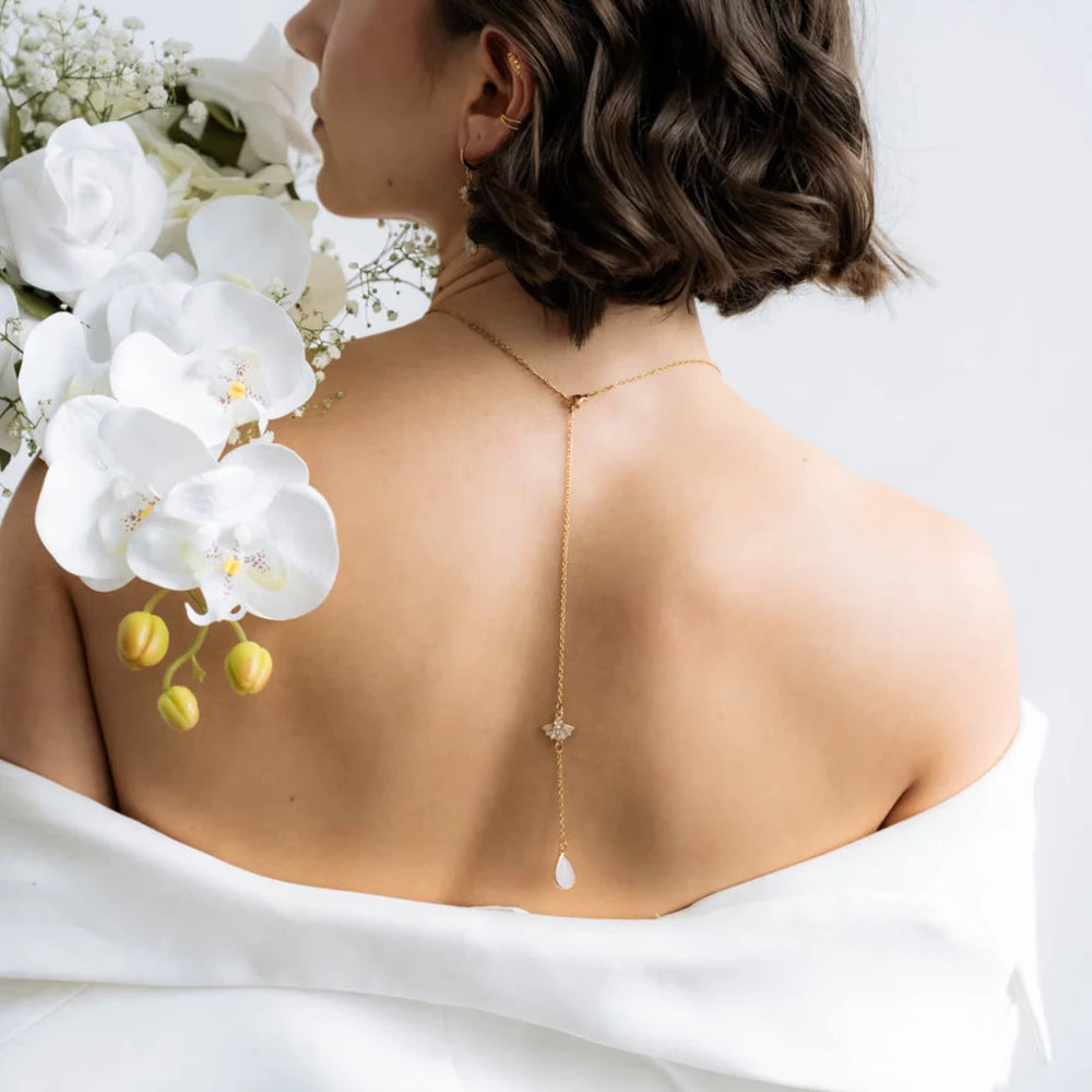 Simple Zircon Bridal Back Chain Necklace Backless Dress Accessories New Wedding Underwear Water Drop Lady Body Jewelry for Women