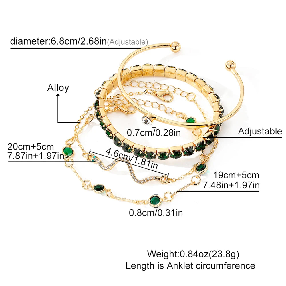 Lot de 4 bracelets tendance en métal et strass, imitation serpent, pour femme, idéal comme cadeau d'anniversaire ou de fête
