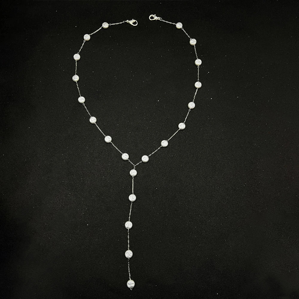 Robe de mariée tendance avec chaîne en perles d'imitation et pendentif long pour femme, accessoire sexy pour le corps et les sous-vêtements