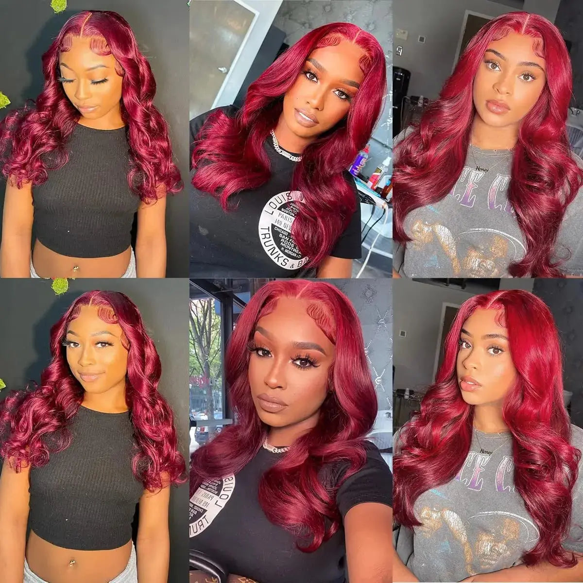 Perruque brésilienne Remy en cheveux humains ondulés bordeaux 99J, 13x6, avec dentelle frontale transparente, couleur rouge, pour femmes