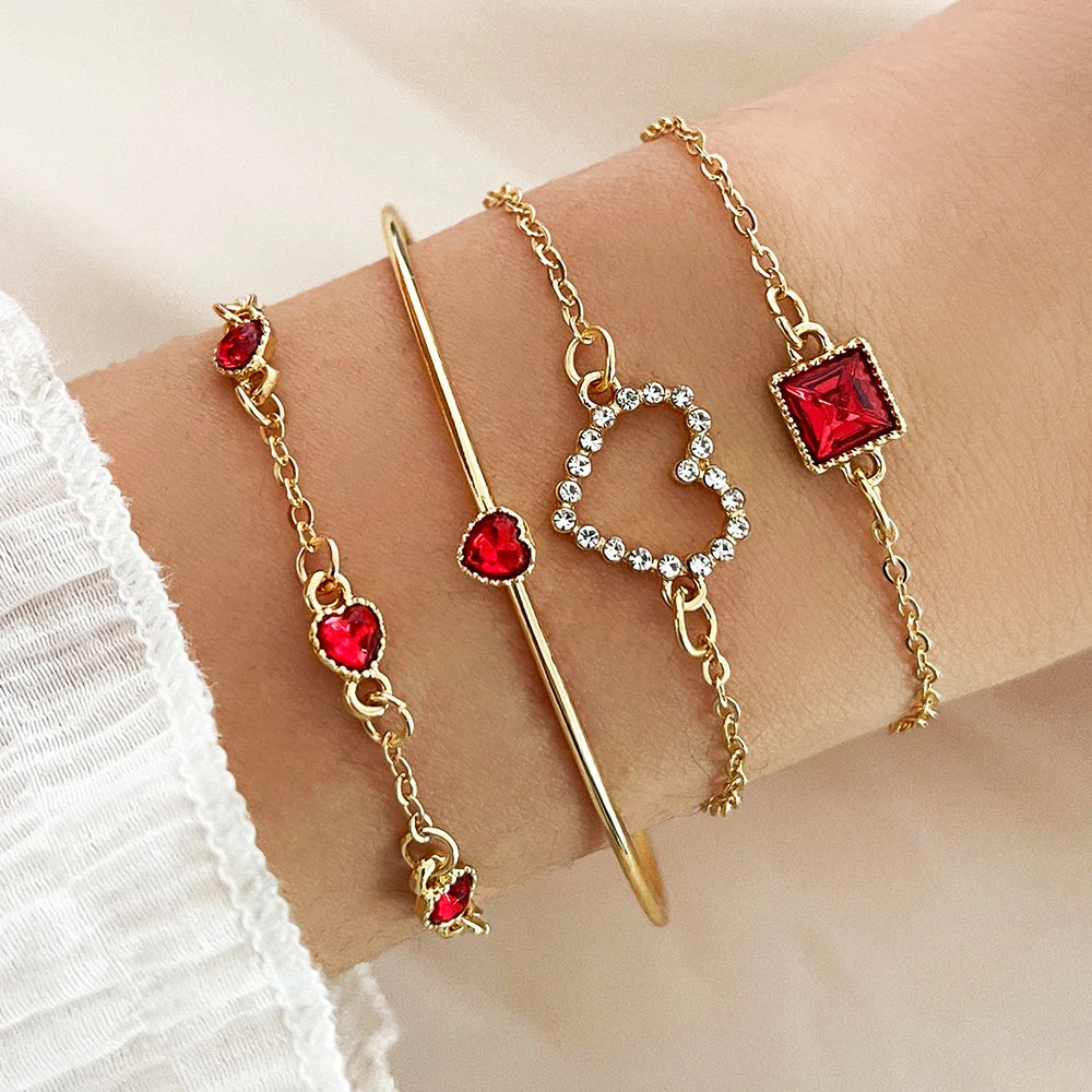 Lot de 4 bracelets tendance en métal et strass, imitation serpent, pour femme, idéal comme cadeau d'anniversaire ou de fête