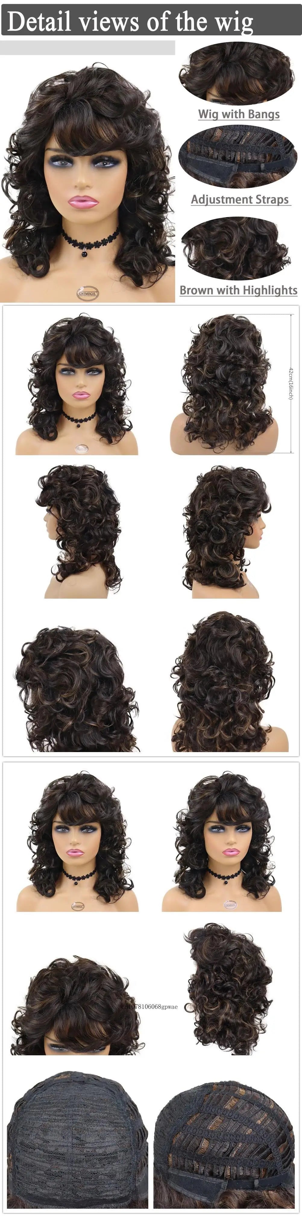 Perruques afro noires synthétiques avec frange pour femmes, perruques naturelles, moelleuses, rebondissantes et bouclées, résistantes à la chaleur, idéales pour un cosplay quotidien ou une fête.