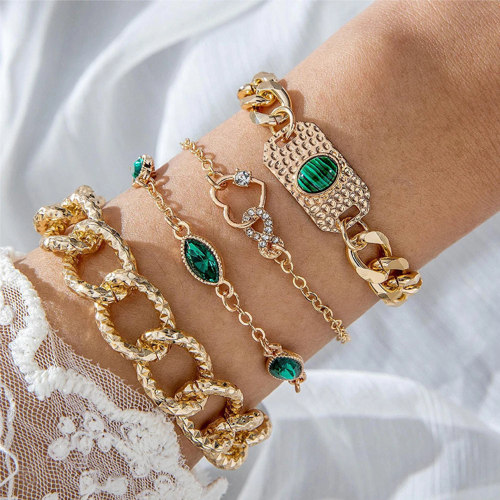 Lot de 4 bracelets tendance en métal et strass, imitation serpent, pour femme, idéal comme cadeau d'anniversaire ou de fête