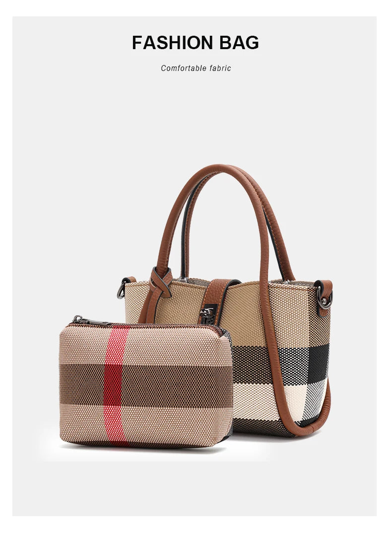 Sac à main à carreaux Aidrani New pour femme, style mini, en toile et cuir de vache, marron