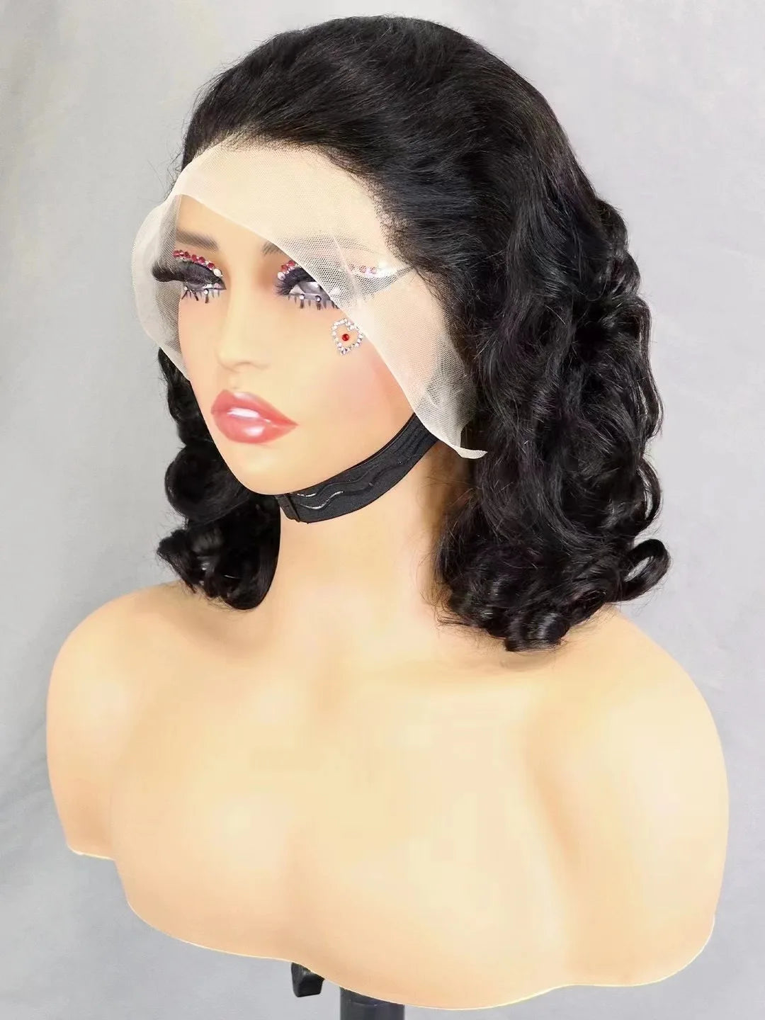 300% Density Bouncy Loose Wave Bob Human Hair Wigs for Black Women Glueless 13x4 Transparent Lace Frontal Brazilian Remy Hair