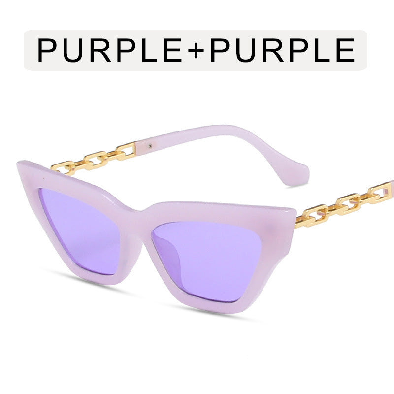 Lunettes de soleil œil de chat à chaîne pour femme