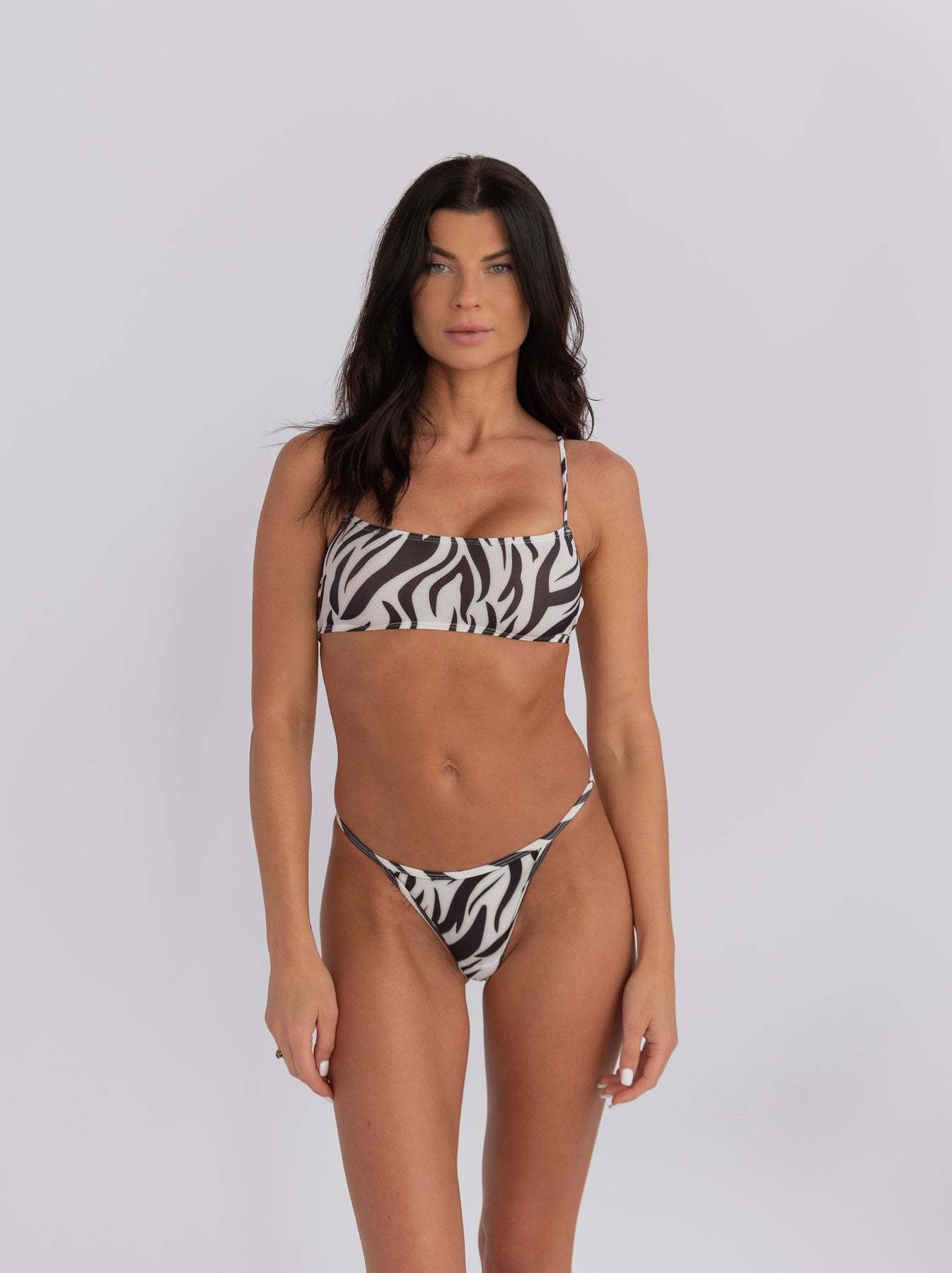 Maillot de bain bikini respirant à bandes pour femmes