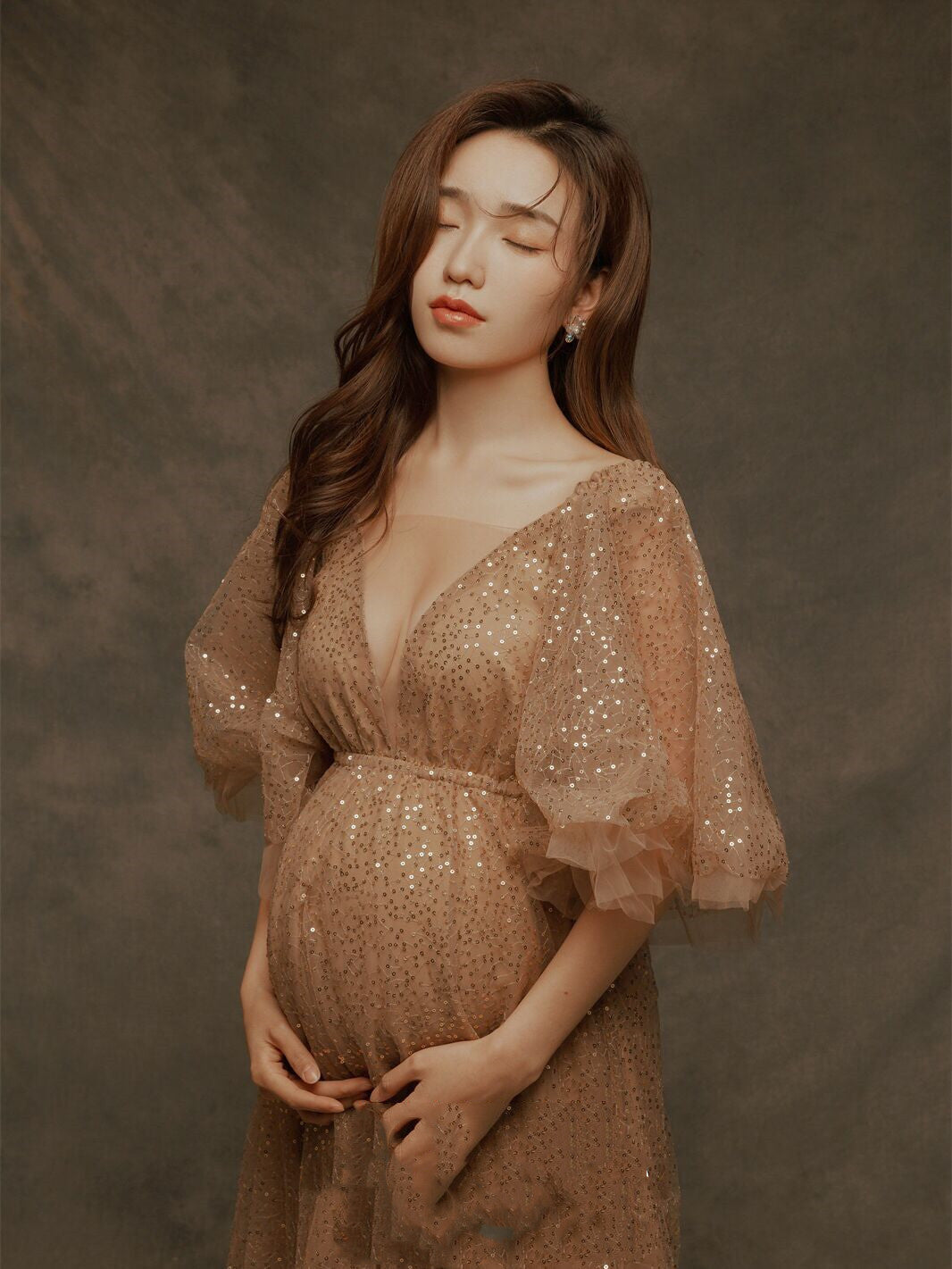 Robe de mariée féerique à paillettes pour femmes enceintes, vêtements de studio photo
