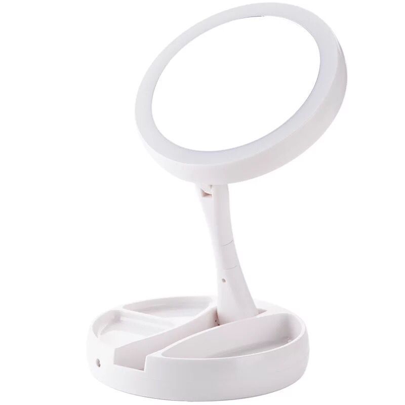 Miroir de maquillage pliable blanc avec éclairage