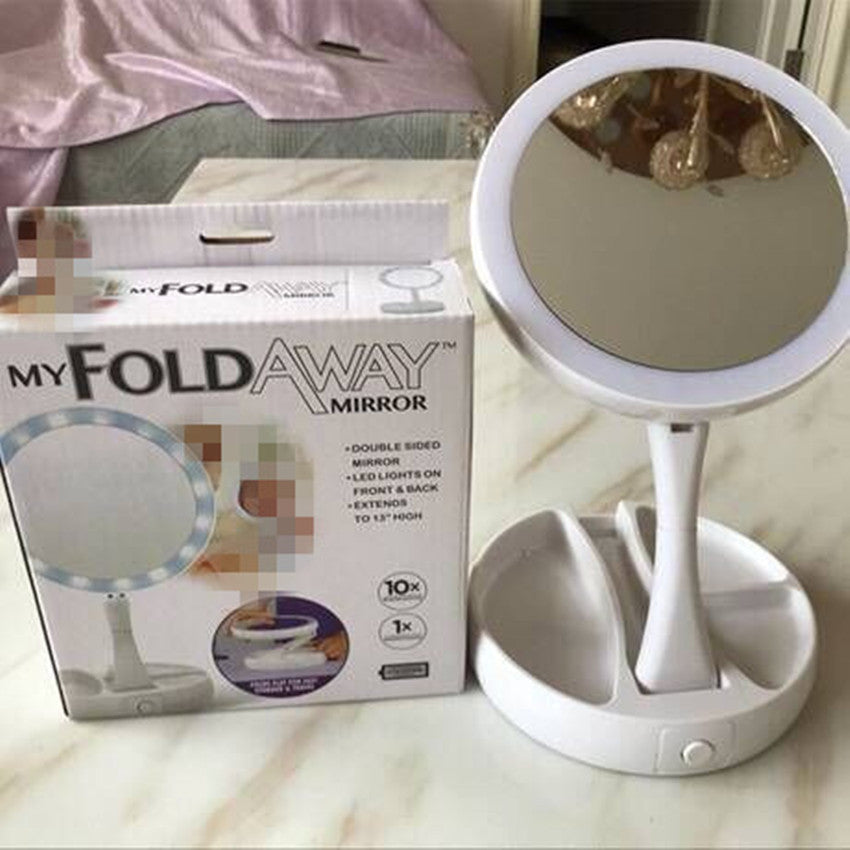 Miroir de maquillage pliable blanc avec éclairage