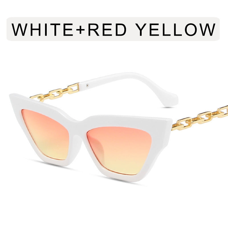 Lunettes de soleil œil de chat à chaîne pour femme