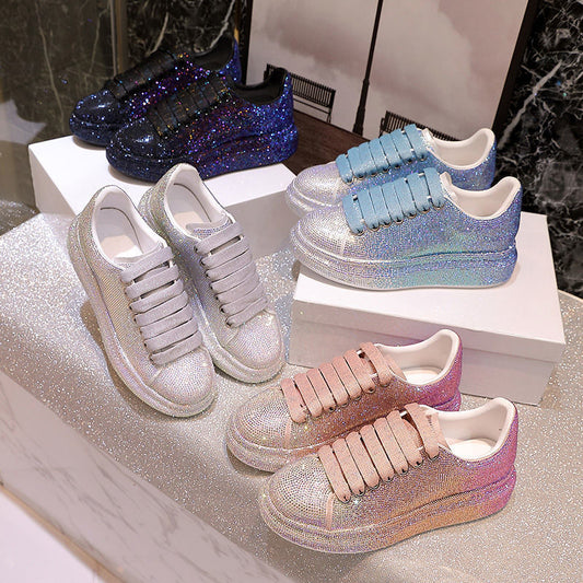 Chaussures de sport blanches brillantes avec strass pour femmes