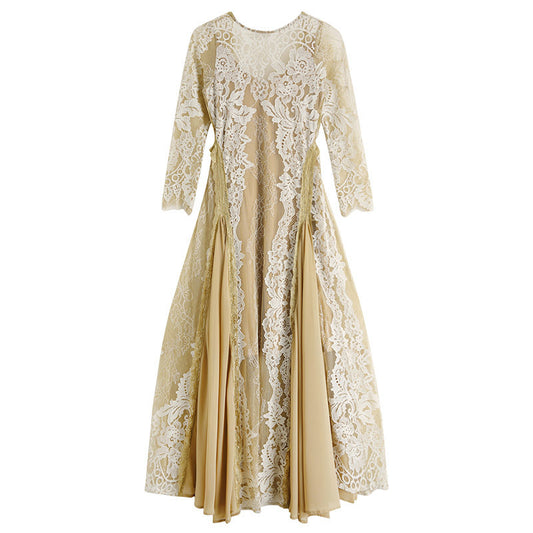 Robe de vacances ethnique à col licou pour femme, jupe longue en mousseline de soie et dentelle, idéale pour les voyages et les photos