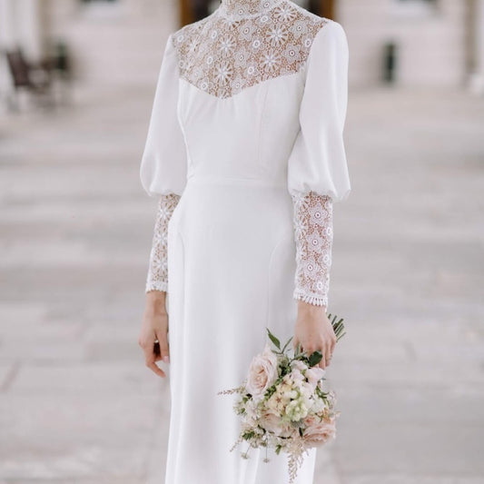 Robe de mariée mi-longue style rétro républicain, style britannique, simple et légère