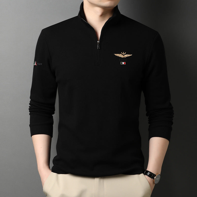 T-shirts à manches longues et col montant pour hommes, t-shirts amples, polos, chemises en coton pour hommes, chemises basses tendance