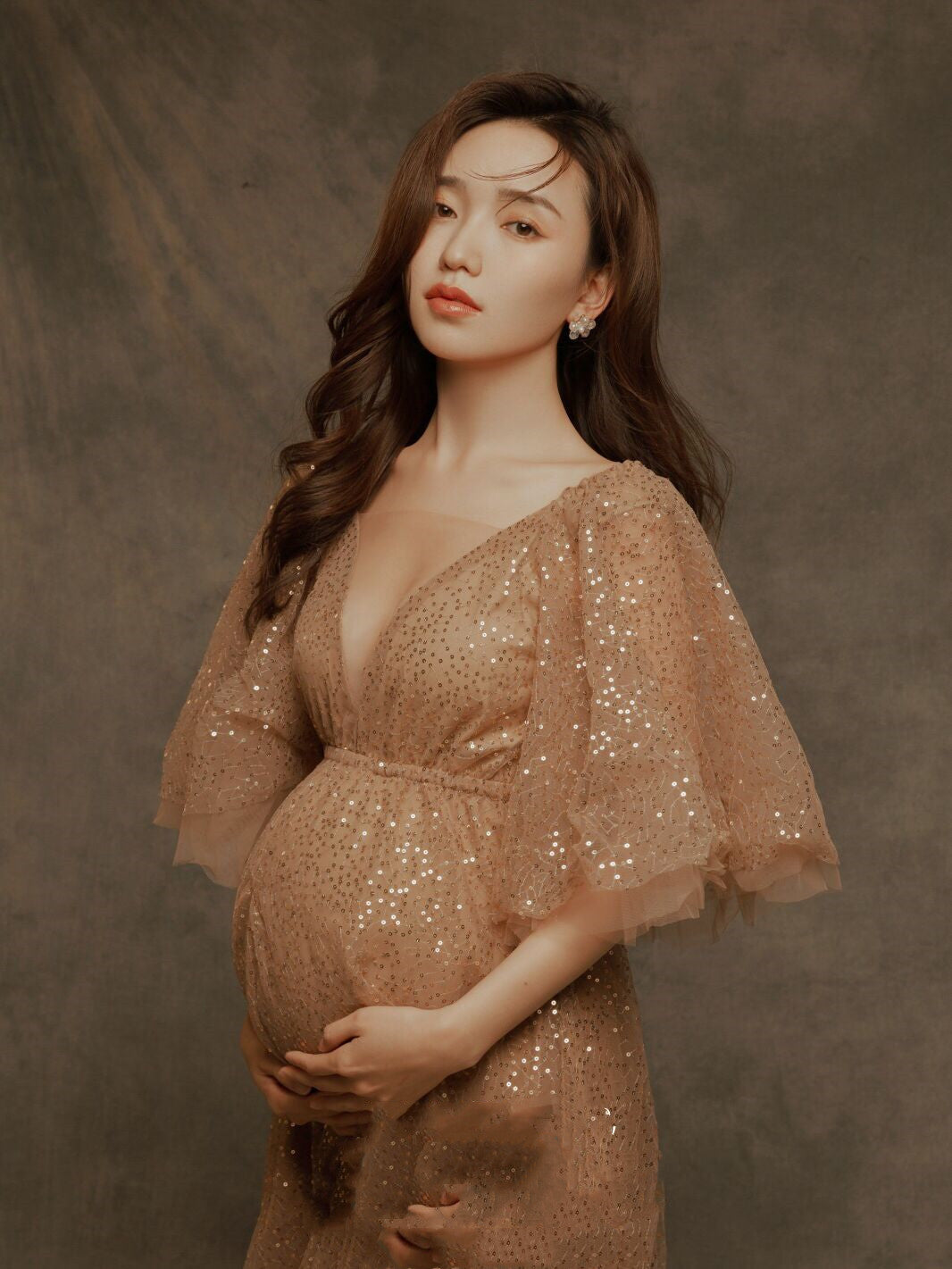Robe de mariée féerique à paillettes pour femmes enceintes, vêtements de studio photo