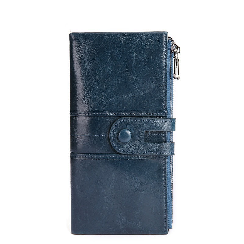 Portefeuille rétro en cuir pour femme, long et tendance, avec porte-monnaie RFID