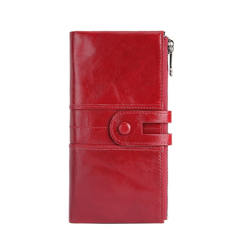 Portefeuille rétro en cuir pour femme, long et tendance, avec porte-monnaie RFID