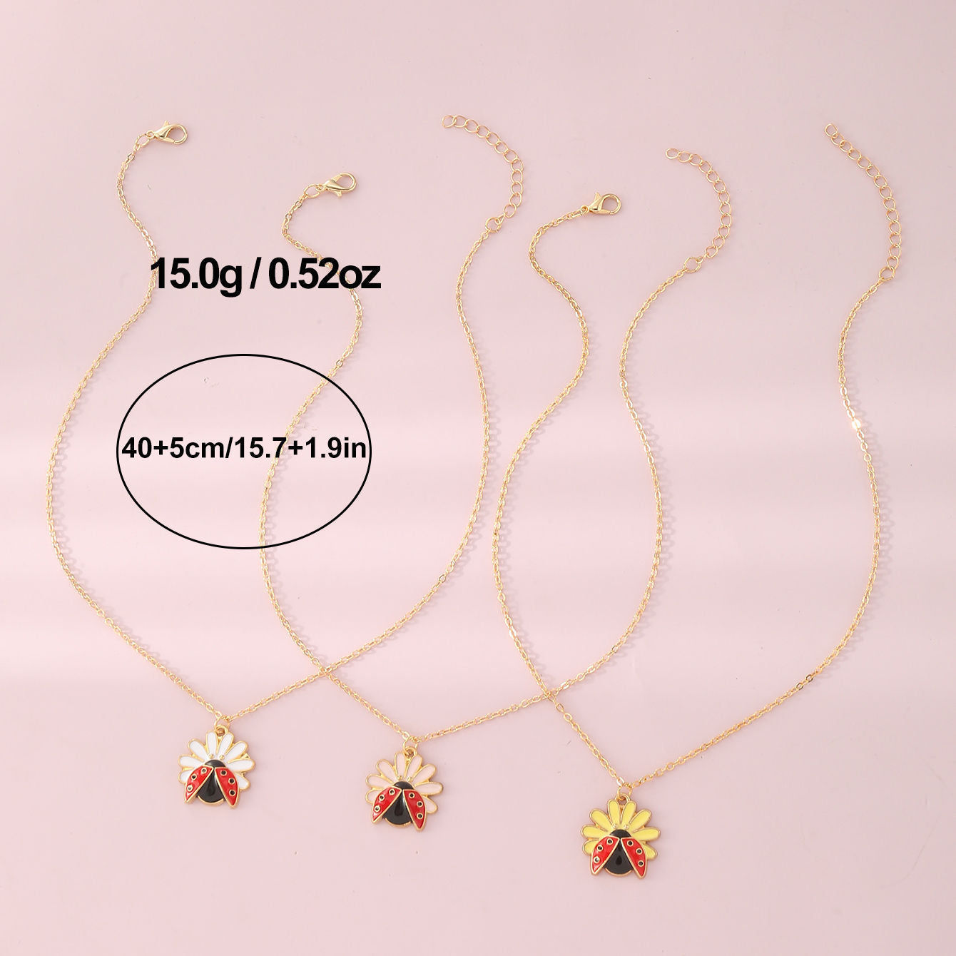 Collier pour enfants, style pastoral, fleur, coccinelle, pendentif mignon à sept points, coccinelle de dessin animé