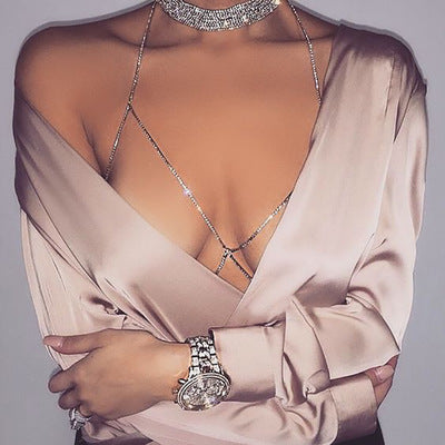 Collier de bijoux de corps en strass pour femme