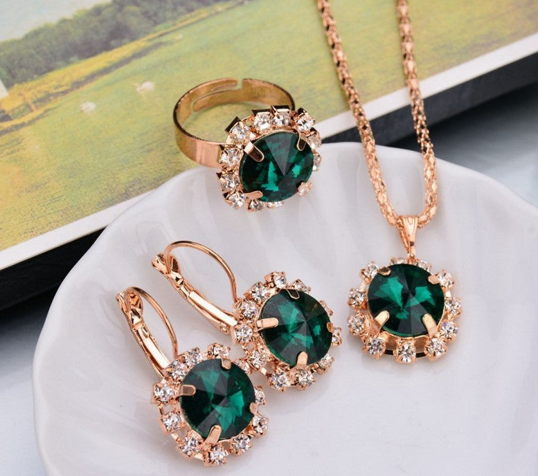 Ensemble de boucles d'oreilles et bagues rondes en cristal, bijoux tendance en Europe et en Amérique, vente en gros