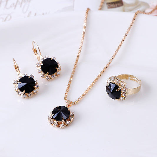 Ensemble de boucles d'oreilles et bagues rondes en cristal, bijoux tendance en Europe et en Amérique, vente en gros