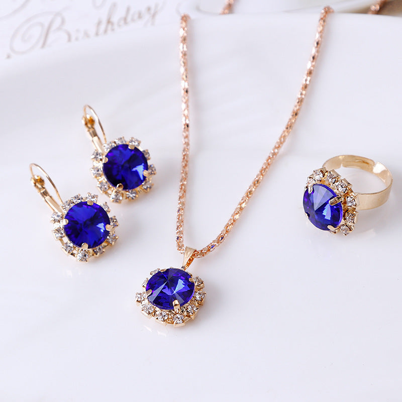 Ensemble de boucles d'oreilles et bagues rondes en cristal, bijoux tendance en Europe et en Amérique, vente en gros