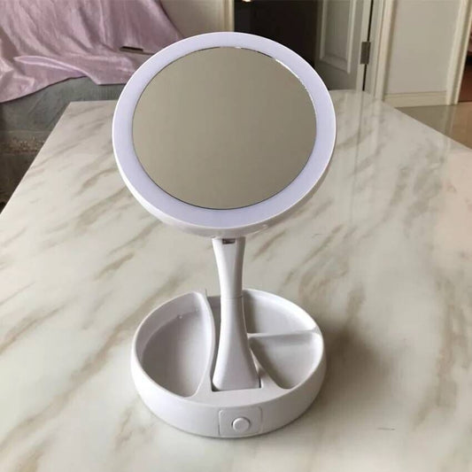 Miroir de maquillage pliable blanc avec éclairage