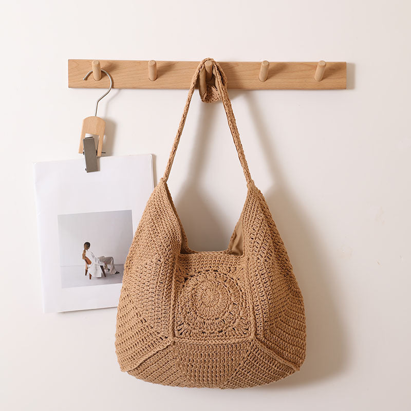 Sac à main en paille tressée de grande capacité pour femme, idéal pour les vacances, la plage ou comme sac à main polyvalent