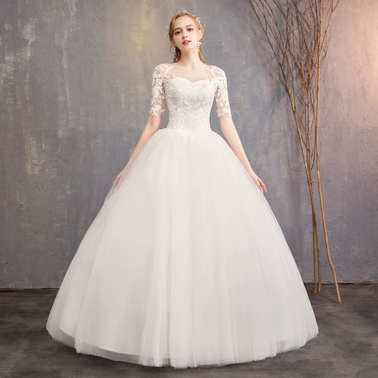 Robe de mariée tendance en dentelle, coupe ajustée, manches mi-longues, grande taille, pour studio photo