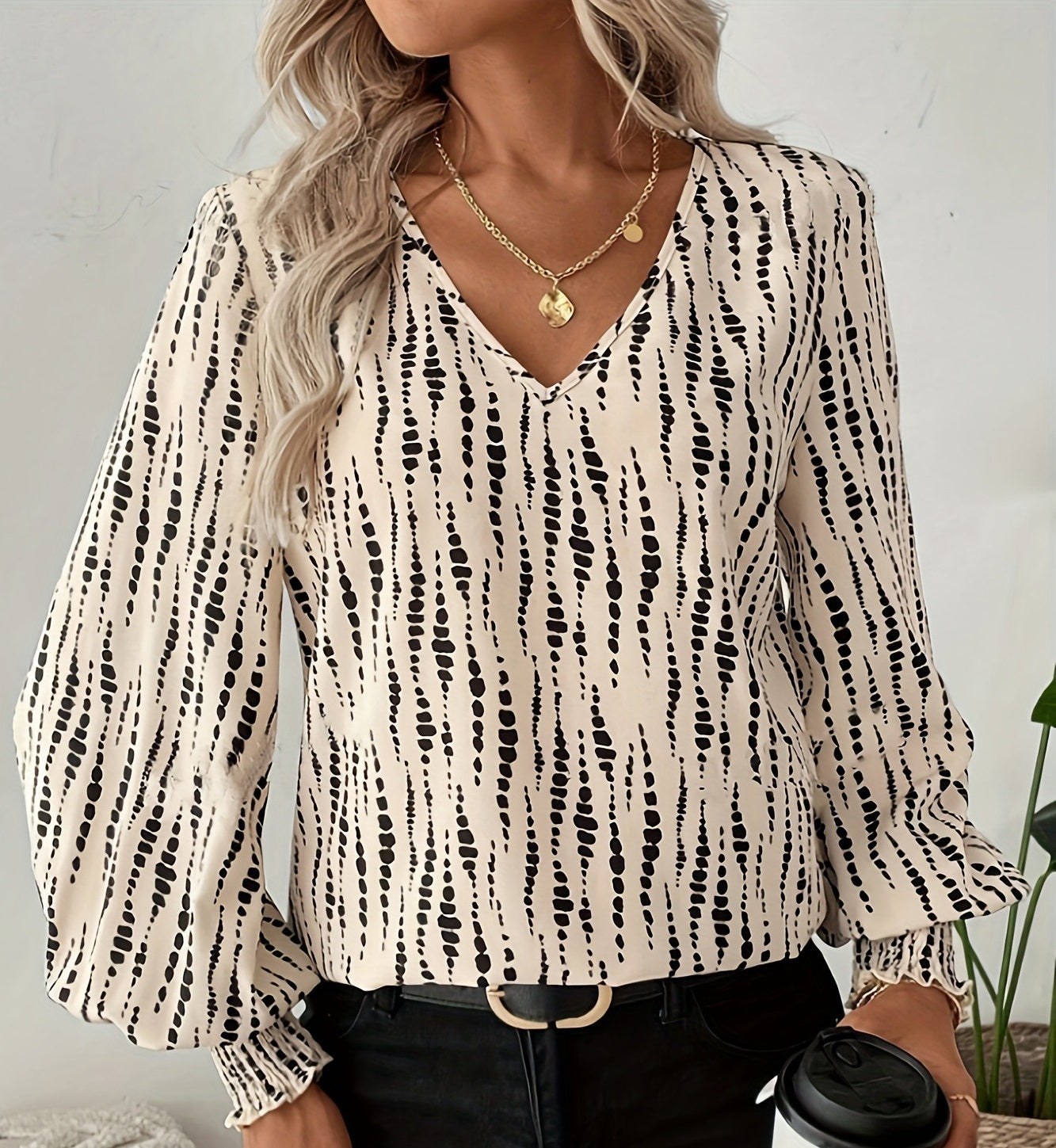 Chemise élégante à col en V pour femme, vêtements d'automne