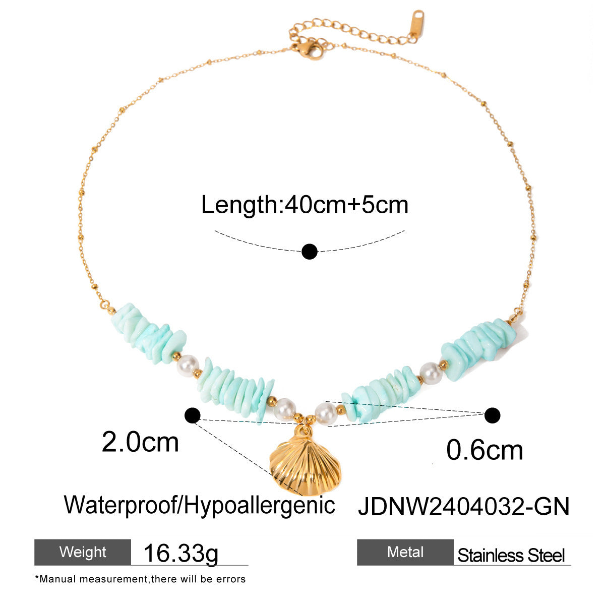 Collier avec pendentif en coquillage vert menthe et perles