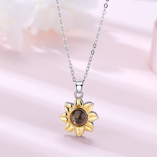 Collier projection de tournesol en argent S925 pour femme