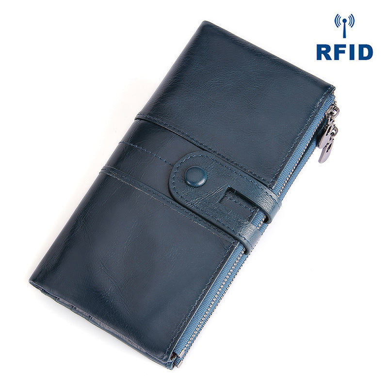 Portefeuille rétro en cuir pour femme, long et tendance, avec porte-monnaie RFID